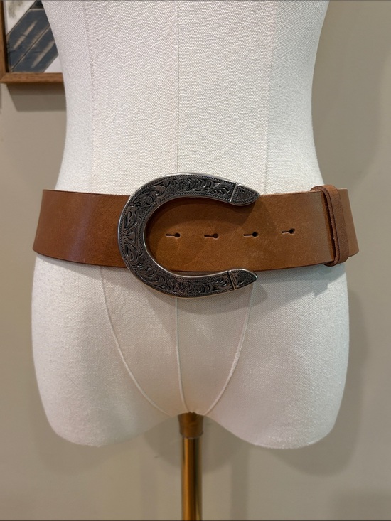 Ralph Lauren Accessories - Vintage Ralph Lauren Equestrian Western Wide Leather Horseshoe Buckle Belt Small